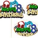 Gyufise 1Pcs Video Game Happy 8th Birthday Cake Topper Glitter Video Game Cake Pick Game On Controllers Tenth Cheers to 8 Years Cake Decoration for Boys 8th Birthday Party Supplies