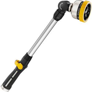 FANHAO Metal Garden Hose Wand, 16-Inch Heavy Duty Watering Wand with 9 Spray Patterns, 180 Rotating Long Garden Hose Nozzle Thumb Flow Control, Ideal to Water Hanging Baskets and Shrubs -Yellow