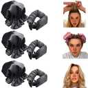 New Satin Hair Curling Set for Heatless Overnight Curls - Hair Rollers with Caps for Long Hair, Sleeping Curlers for Women (3 SET, Black)