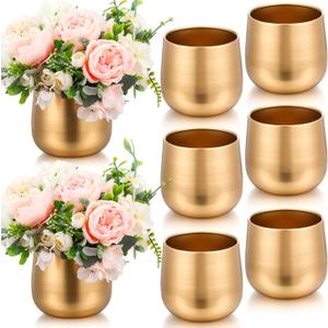 8 Pcs Small Gold Vases for Centerpieces Tall Metal Flower Trumpet Vase Vintage Compote Planter Plant Pots for Wedding Party Table Centerpiece Decorations (4.1 Inch,Pot)