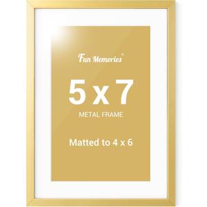 Fun Memories 5x7 Picture Frame - 5x7 Gold Metal Photo Frames with 4x6 Removable Mat- Ideal for Wall or Tabletop Display - Wall Hook Hanging Hardware Included (Gold - 1P)