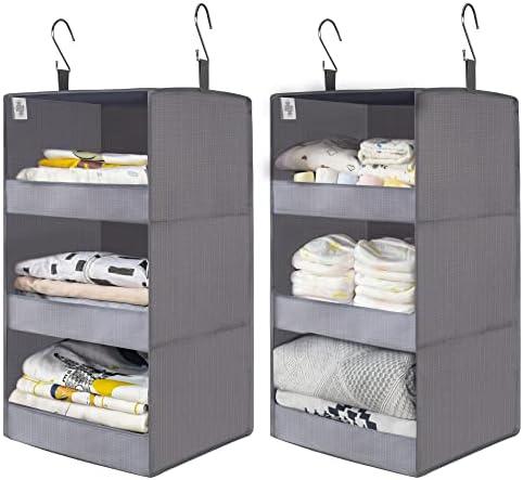 GRANNY SAYS 3-Shelf Closet Organizers and Storage, Foldable Hanging Closet Organizer, Hanging Closet Shelves with 2 Metal Hooks, Leak-Proof Closet Hanging Organizer for Locker & Camper, Gray, 1-Pack