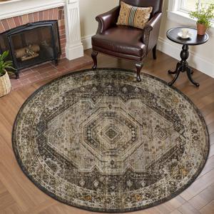 RESARE-6FT Round Rug-Circle Rugs for Living Room Bedroom-Washable Soft Brown Rugs for Reading Corner-Non Slip Rug for Nursery 6x6