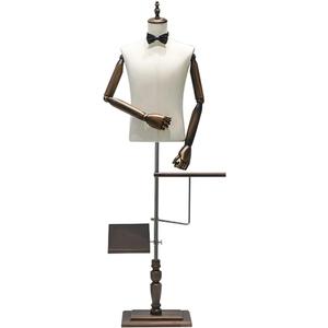 Male Mannequin Torso Dress Form Mannequin Body with Stand Solid Wood Arm, 73" Height Adjustable Clothing Manikin for Market Shop Window Display, Detachable Shoe Holder & Pants Rack, With Arm-large