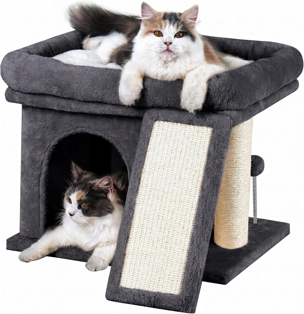 Aechonow Cat Tree for Large Cats, 14Inch Cat Tree Tower with Scratching Post, 20x16.5Inch Perch Bed for Adult Senior Cats, Removable Washable Mat, Dark Gray
