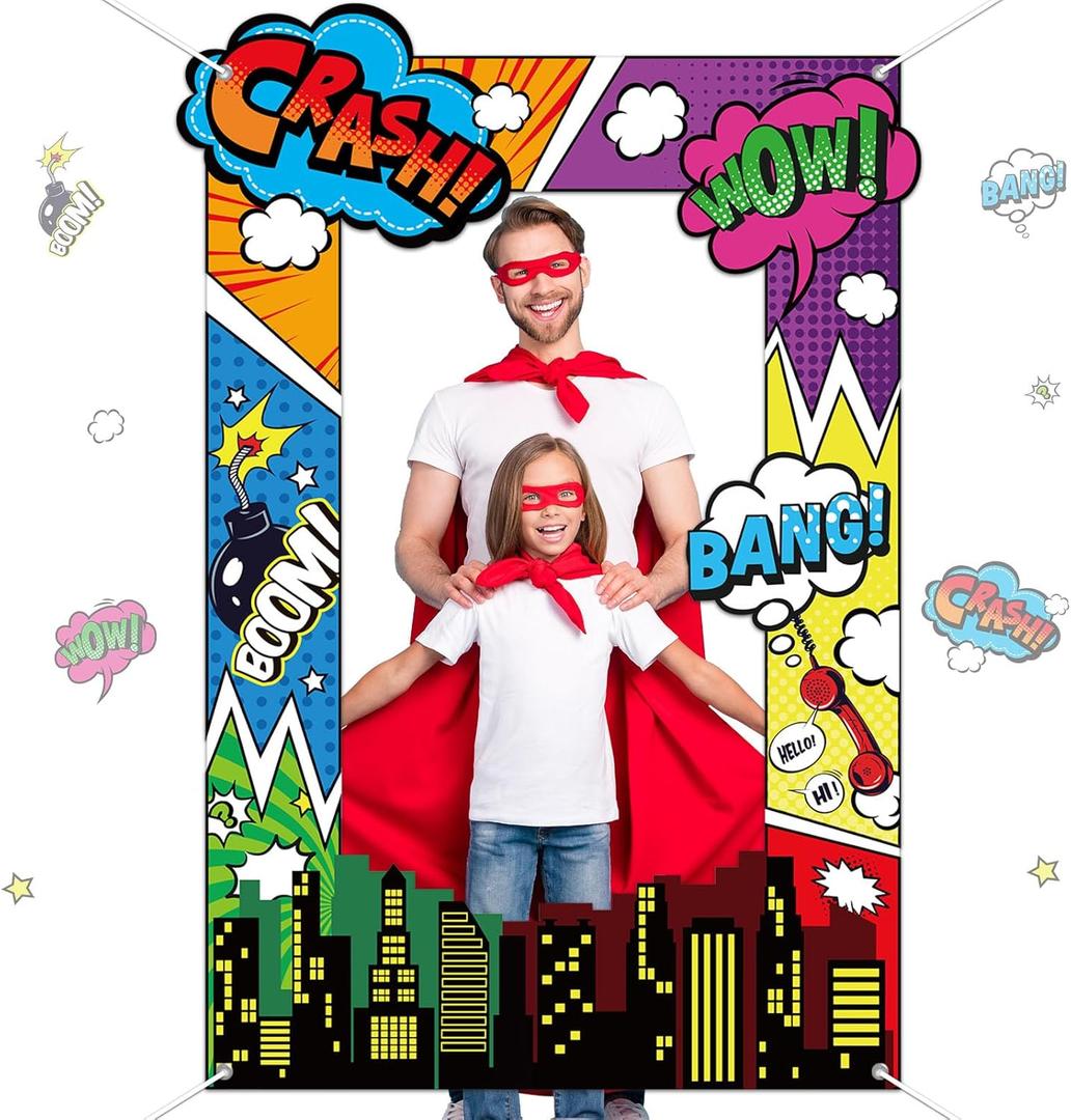 Fabric Comic Hero Photo Prop Hero Birthday Party Decor Hero Comic Book Photo Booth Frame Hero Them Party Banner Backdrop Colorful Comic Hero Background for Kids Birthday Party Supplies 62x43inch