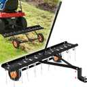 AugFir 48-Inch Tow Behind Dethatcher, Pull Behind Lawn Dethatcher with 20 Spring Steel Tines, Lawn Sweeper Garden Aerator Grass Tractor Rake, Adjustable Hitch Riding Lawn Mower Tractor Attachment