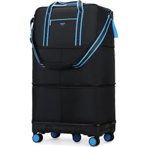 Rolling Duffle Bag with Detachable Wheels, Large Capacity Expandable Foldable Suitcase for Travel,Collapsible Luggage Carry on Duffel Overnight Weekend Bags (Black)