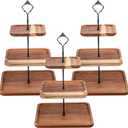 3 Pcs 3 Tier Serving Tray Square Wooden Tiered Cake Stand Acacia Wood Rustic Cupcake Display for Dessert Square Farmhouse Party, Wedding, Tea Party