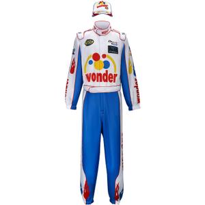 Men's Car Race Driver Costume Jumpsuit Baseball Hat Outfit Adult Halloween Cosplay Racing Jumpsuit Cap Suit 2XL