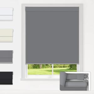LazBlinds No Drill Blinds for Indoor Windows, Blackout Roller Shades, Cordless Window Blackout Blinds, Thermal Insulated Fabric UV Protection, for in Home and Office, 34.5" W x 72" H, Grey