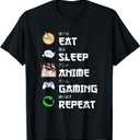 Eat Sleep Anime Gaming Repeat Kawaii Otaku Anime Manga T-Shirt M