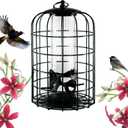 Nature's Rhythm Outdoor Hanging Bird Feeder Cage PC Tube Squirrel Proof Wild Bird Feeder with Large Metal Seed Guard Deterrent (PC Tube Bird Feeder)