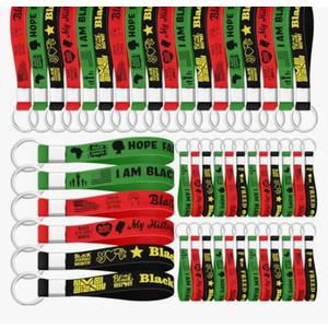 Equsion 96 Pcs Black History Month Party Gifts Bulk Black History Month Favors Stuffers Silicone Keychains Keyrings Freedom Day Decorations American African Celebration Party Supplies