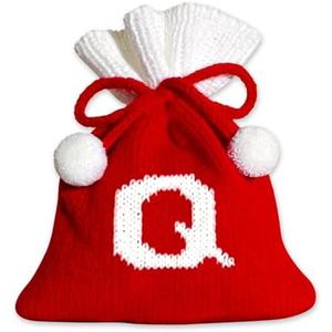 Blinket Christmas Knit Drawstring Gift Bag Xmas Red and White Santa Sack with Alphabet Letter Design Reusable Wrapping Bag for Xmas Candy Goodie Party Favor 6.5 x 5.1 Inch Letter Q 2 Pack