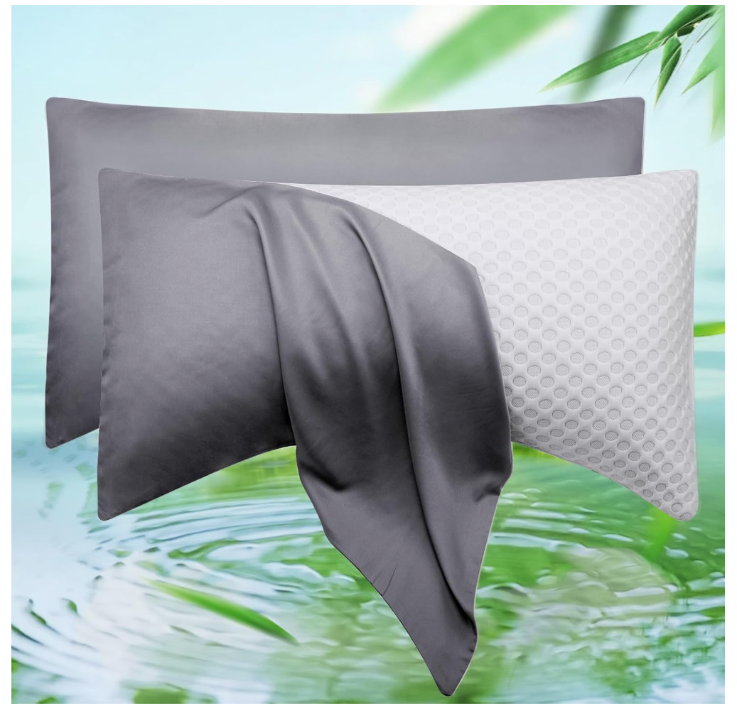 Cooling Side Sleeper Pillow Cases Queen Size Set of 2 - Curved Rayon Derived from Bamboo Pillowcase Cover- Breathable Silky Soft Pillowcase for Hot Sleepers Hair and Skin 20 * 30 Inches Dark Grey