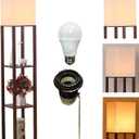 HomeFocus - Floor Lamp with Shelves, Shelf Floor Light with LED Bulb, Modern Wood Shelf Standing Lamp, Corner Display Floor Lamp for Living Room, Bedroom, Office, Linen White Shade, Wood, Brown.