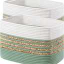 UBBCARE 2 Pack Baskets for Organizing, Woven Storage Baskets for Toys and Towel, Rectangle Cotton Rope Basket with Handles, 14''L x 8''W x9''H, Green