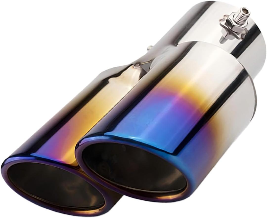 Car Dual Exhaust Tip, 2.5" Stainless Steel Straight Muffler Tailpipe Accessories, Bolt-on Bevel Port Exhaust Tip Modification, Universal for Most Cars (Baked Blue)