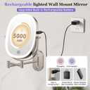 FUNTOUCH 30X/1X Wall Mounted Lighted Makeup Mirror,5000mAh Rechargeable Double Sided Magnifying Bathroom Lighted Mirror, 3 Color Modes Touch Dimmable Extended Arm 360 Rotation, Brush Nickel