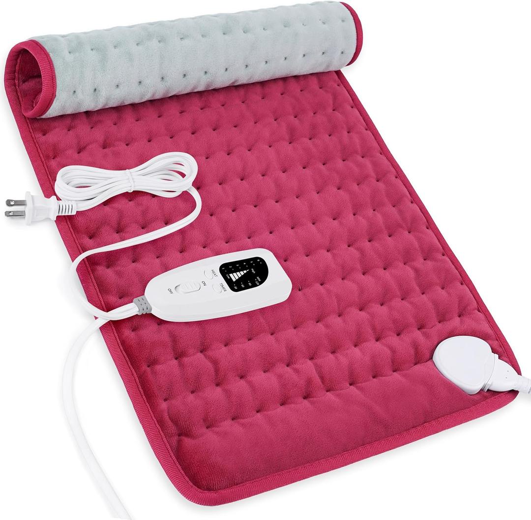 Deepsoon Heating Pad,Electric Heating Pads for Back,Neck,Abdomen,Moist Heating Pad for Shoulder,Knee,Arms,Legs,Dry/Moist Heat & Auto Shut Off,Birthday Gifts for Men and Women,Burgundy,24x12 Inch
