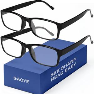 Gaoye 2-Pack of Reading Glasses +2.0 - Blue-Light Filter, UV Protection - Readers with Rectangle Frames