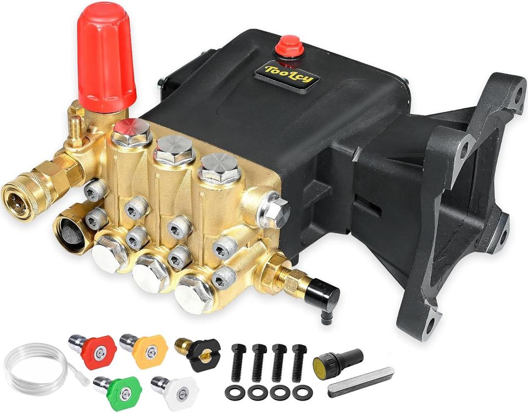 TOOLCY Pressure Washer Pump Max 4200 PSI 4.2 GPM, 1" Shaft Horizontal Gas Power Washer Pump Replacement, Direct Drive Triplex Plunger Pump, Compatible with Honda Simpson, DeWalt and More, 5 Nozzles