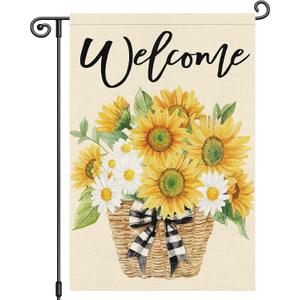 Louise Maelys Summer Spring Sunflower Garden Flag Welcome Daisy Floral 12x18 Inch Double Sided Small Burlap Holiday Yard Outdoor Plaid Sign Outside Home House Decoration