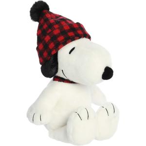 Aurora Festive Peanuts Winter Plaid Snoopy Stuffed Animal - Officially Licensed Toys for All Snoopy Fans - Nostalgic Gift for Adults and Birthday Celebrations - White 10 Inches