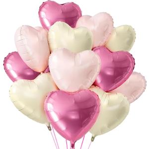 KatchOn, Pastel Valentines Heart Balloons Foil - 18 Inch Pack of 12 | Heart Shaped Balloons for Valentines Day Decorations | Galentines Balloons, Galentines Day Decorations | Valentines Heart Balloons (Pink and White)