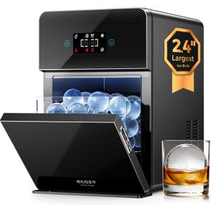 ecozy 2.4" Clear Ice Ball Maker Countertop with CrystalFlux Technology, 3 pcs in 45 Mins, 96 pcs/Day, Sphere Ice Maker with Automatic Water Supply, Self-Cleaning, Enhanced Insulation for Whiskey Bar