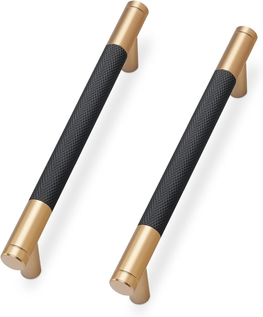 20 Pack Matte Black and Champagne Bronze Cabinet Pulls knurled 5 Inch Hole Centers Kitchen Cabinet Handles Drawer Pulls Cabinet Hardware