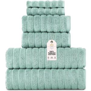 Classic Turkish Towels CTT Luxury 6 Piece Towel Set, 100% Turkish Cotton, Quick Drying, Highly Absorbent & Comfy, Includes 2 Bath Towels, 2 Hand Towels & 2 Washcloths | (Spa Green)