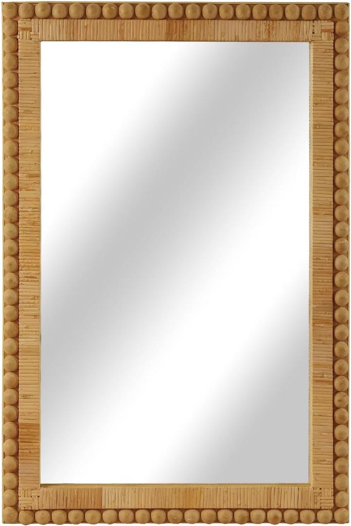 Rattan Wall Mirror - Boho Decorative Hanging Wicker Mirror for Bathroom Entryway Nursery Decor, 20" x 30", Rectangle
