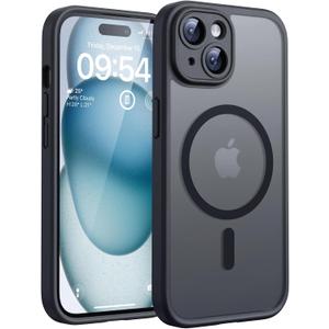TOCOL for iPhone 15 Case, Full Camera Protection, Built-in Magnetic Ring, Compatible with Magsafe, Drop Protection, Translucent Matte Phone Case for iPhone 15 6.1 inch (Deep Black)