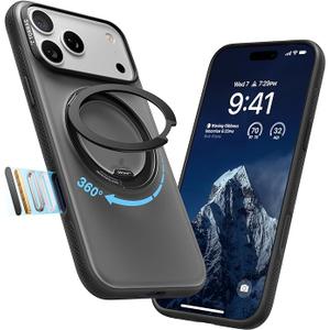 TORRAS Upgraded 360 Magnetic Stand for iPhone 17 Pro Max Case with Camera Control Button, Fit for MagSafe with Ring, MilGrade Protection, Translucent Slim for iPhone 17 ProMax Case Ostand, Black