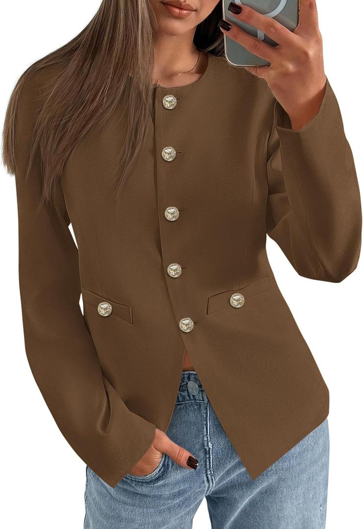 PRETTYGARDEN Women's 2026 Fall Blazers Button Down Fitted Lightweight Dressy Work Suit Jackets Trendy Business Casual Outfits