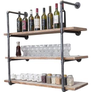 Industrial Wall Mounted Iron Floating Pipe Shelves/Shelving/Racks/Storage/Bookcases/Brackets, DIY Open Bookshelves/Shelving for Kitchen/Office, Retro Black, (4-Tier Shelf Brackets, Not Include Planks)