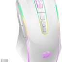 Redragon Wireless Gaming Mouse with RGB Backlit, 8000 DPI, with Fire Button, Macro Editing Programmable,70Hrs for Windows/Mac, Rechargeable, White, M910-WS