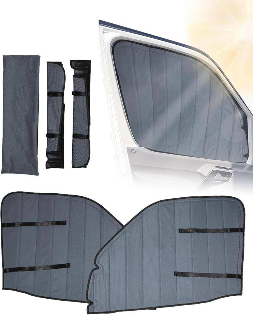 Insulated Blackout Van Window Covers Fit for Mercedes Benz Sprinter NCV3 2007-2018, Magnetic Van Front Door Side Window Shades, Gray (Pair)