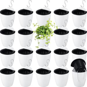 Yungyan 20 Sets 5" Self Watering Hanging Planter White Lazy Flower Pots Plastic Wall Propagation Window Wall Mount Planter with Hooks and Absorbent Cotton Ropes for Indoor Succulent Plants