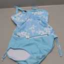 Girls Swimsuit Two Piece One Shoulder Girls Tankini Swimsuit Floral Print Girls Bathing Suit Drawstring Swimwear Set  (13-14 Years, Light Blue # Floral)