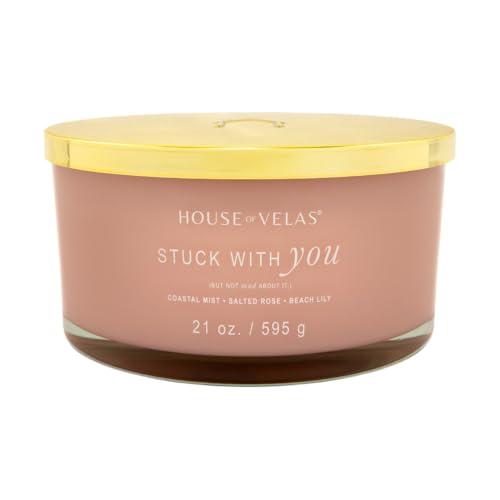 House of Velas Burnable Sensations Candle, 21 oz, 4 Cotton Wicks, Stuck with You, Large Painted Jar