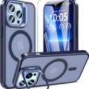 Fin2feel for iPhone 13 Pro Case with Screen Protector, Compatible with MagSafe, Magnetic Phone Case with Camera Stand Protective Shockproof Matte Cover Case for iPhone 13 Pro (Blue)