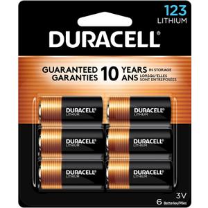 Duracell CR123A 3V Lithium Battery, 6 Count Pack, 123 3 Volt High Power Lithium Battery, Long-Lasting for Home Safety and Security Devices, High-Intensity Flashlights, and Home Automation