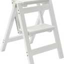 Folding Step Stool Step Ladder 2 Tier, Multi-Functional Folding Solid Wood Ladder Stool, Step Stool Household Muliti-Color Step Ladder Stool for Household and Office 330lbs,White,2step