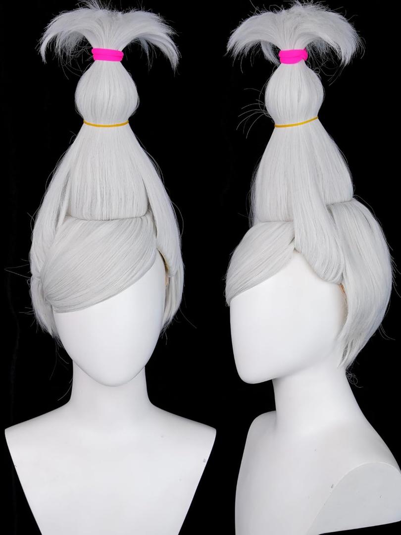 SeikoAyase Cosplay Wig DAN DA DAN Long Silver White Anime Costume Wigs + Hair Tie + Wig Cap for Women Girls Halloween Party