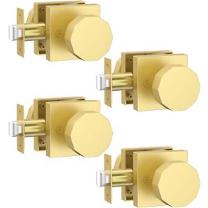 Asidrama 4 Pack Privacy Gold Door Knob with Lock, Brush Gold Door Knobs Interior for Bedroom or Bathroom, Heavy Duty Door Handle for Left Right Sided Doors