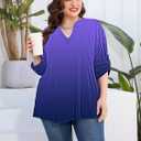AMCLOS Womens Plus Size Tops V Neck T-Shirts Blouses Casual Soft Flowy Tunic Long Roll Tab Sleeves with Buttons (Purple, XL)