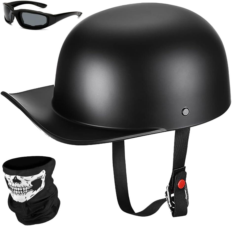 Baseball Motorcycle Helmet Half Cap for Bike Cruiser Chopper Moped Scooter- Dot Approved (Large, Matte Black)